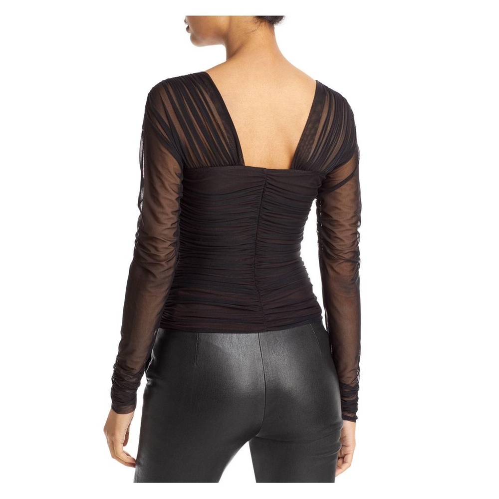 A.L.C Womens Black Mesh Ruched Lined Long Sleeve V Neck Party Top - Picture 3 of 11